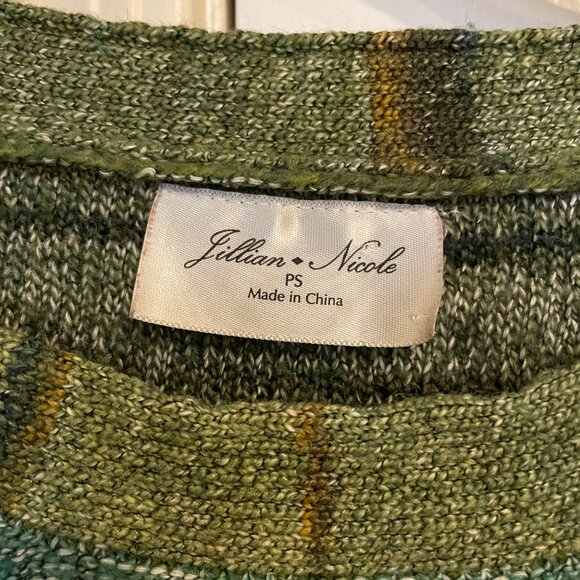 Jillian Nicole 3/4 Sleeve Multi Color Green Sweater Striped Knit Ribbed Boho Hip - Picture 3 of 5